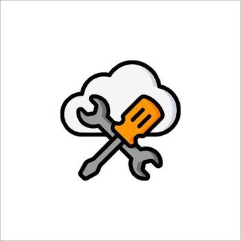 nube informática icono con wrenet y llave inglesa vector