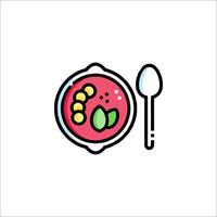 A bowl of soup with a spoon and fork vector