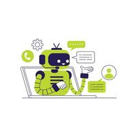 Customer Service with AI-Powered Chatbot. Artificial intelligence virtual assistant messaging vector