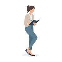 Woman taking notes flat illustration. Secretary writing down tasks in notebook vector