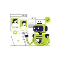 Artificial intelligence robot working with laptop for selection candidate employee vector