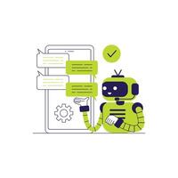 Chatting on Smartphone with AI Robot. AI Chatbot, Support, Customer Service vector