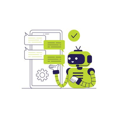 Chatting on Smartphone with AI Robot. AI Chatbot, Support, Customer Service