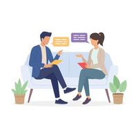 Two professionals are discussing about their business vector