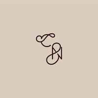 wedding typography monogram luxurious organic style and elegant concept CN dynamic line initial letter vector