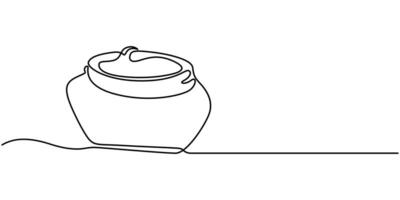 Face Cream jar Continuous one Line drawing Icon illustration vector