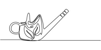 The outline of a watering can or watering pot is shown continuously in continuous one line drawing vector