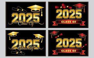 red and gold banner set of graduation class of 2025 vector
