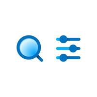 Flat gradient icon design featuring a magnifying glass and filter controls. search and filter functionality. for ui, mobile apps, and websites with advanced search and customization features vector