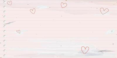 Used old notebook paper background with heart shape doodle line and stained effect graphic illustration have blank space. Valentine's day greeting card childish style. Love letter template. vector