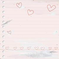 Used old notebook paper square background with heart shape doodle line and stained effect graphic illustration have blank space. Valentine's day greeting card childish style. vector