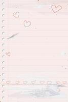 Used old notebook paper vertical background with heart shape doodle line and stained effect graphic illustration have blank space. Valentine's day greeting card childish style. vector