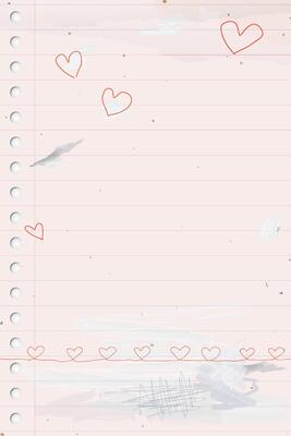 Used old notebook paper vertical background with heart shape doodle line and stained effect graphic illustration have blank space. Valentine's day greeting card childish style.