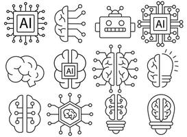 Collection of artificial intelligence icon illustrations vector