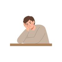 A man sitting at a table with his head in his hands vector