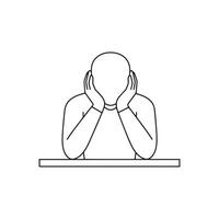 Man with hands on head, line icon, illustration vector