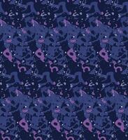 Seamless pattern featuring a complex arrangement of abstract shapes and textures. Shades of blue and purple creating a cool and dramatic color palette. Dynamic interplay of shapes and visual vector