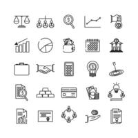 A collection of 25 line icons themed around accounting, auditing, and business. This set features an outline design, business-related symbols, and editable strokes for design illustrations. vector