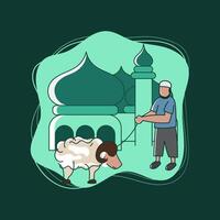Eid adha flat illustration man with a sheep design templates vector