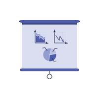 Projection screen, presentation board with diagrams and graphs. A horizontal banner on a roll. An empty conference board. illustration. vector