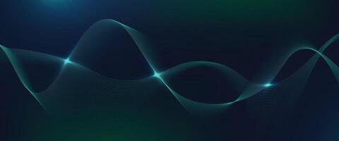 Digital line curve, wave on dark blue and green background. Futuristic, technology, abstract concept. vector