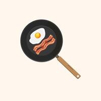 fried egg with bacon in a frying pan. vector