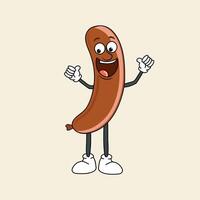 a funny sausage groovy style, vintage style 70s, 60s, 50s character vector
