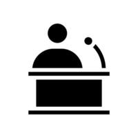 Speaker at podium giving speech. Concept of public speaking, conference, and presentation. vector