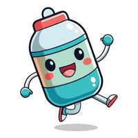 a cartoon bottle running with a smile vector