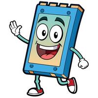 cartoon battery running with a happy face vector