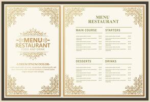 Luxury gold menu restaurant Layout with ornamental Element vector