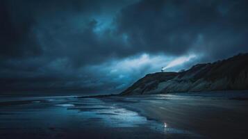 Dramatic seascape with stormy sky, long exposure photo