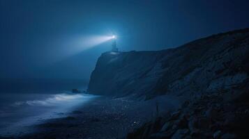 Lighthouse on the coast of the Atlantic Ocean at night, Portugal photo