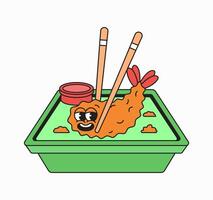 Shrimp fried tempura in a tray with chopstick vector