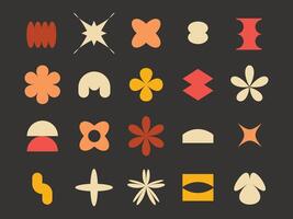 Abstract vintage 70s 80s pop art style, groovy retro geometric shapes, y2k badges vector