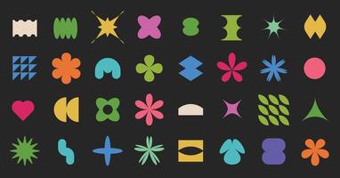 Set of abstract vintage 70s 80s pop art style, groovy retro geometric shapes vector