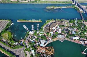Aerial view of the amusement park located on an island on the St. Lawrence river south of Montreal photo