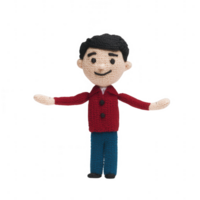 A charming handmade doll with a friendly smile and open arms, ready to play. png