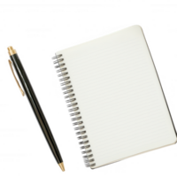 A blank spiral notebook and pen on a white background ready for notes or ideas. png
