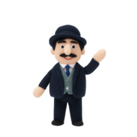 A charming puppet character in formal attire, showcasing a friendly wave gesture. png