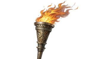 Ornate Bronze Torch Flaming Brightly, Ancient Artifact, Mythical Flame png