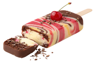 Delicious Swirled Ice Cream Bar with Chocolate and Cherry png