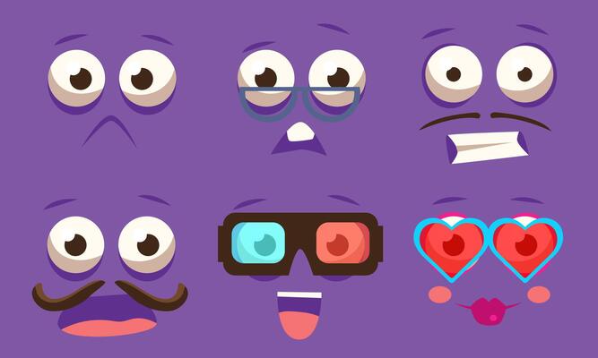 Emojis with Different Emotive Feelings Set, Emoticons with Funny Faces and Different Emotions Illustration