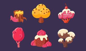 Cute Sweet Candy Trees Set, Fantasy Elements for Mobile or Game User Interface Assets Illustration vector