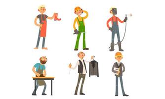 Men of Different Professions, Shoemaker, Builder, Welder, Carpenter, Tailor, Architect Illustration vector