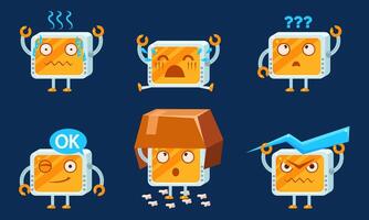 Funny Computer Monitors Characters Set, Cute Monobloc in Different Situations Illustration vector