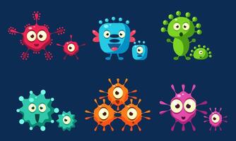 Collection of Cute Germs Set, Microbes, Bacterias, Viruses Characters with Funny Faces Illustration vector