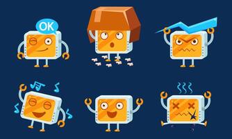 Funny Computer Monitors Characters Set, Monobloc Emoji with Various Emotions Illustration vector