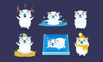 Cute White Guinea Pig Character Set, Funny Cavy in Different Situations Illustration vector