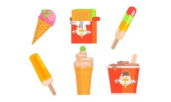 Collection of Different Types of Ice Cream, Tasty Ice Cream Scoop, Waffle Cone, Popsicle Illustration vector
